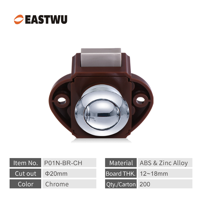 Chrome Knob Caravan Cabinet Mini Push Lock and Brown Mechanism