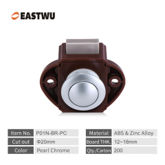 Pearl Chrome Knob Caravan Cabinet Mini Push Lock and Brown Mechanism