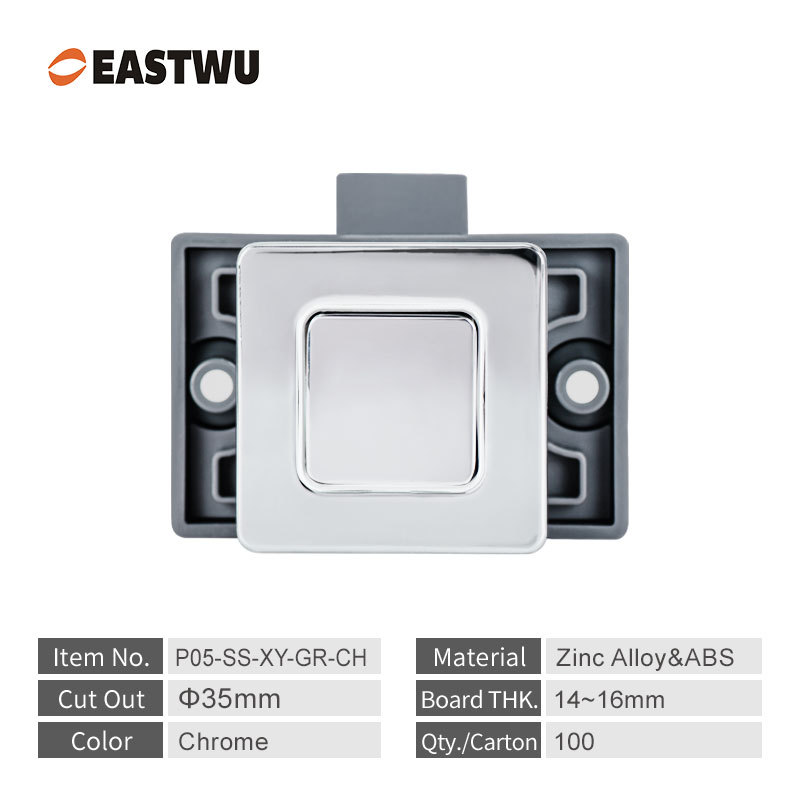 Chrome Zinc Alloy Square Cupboard Door Nonnoise Push Lock