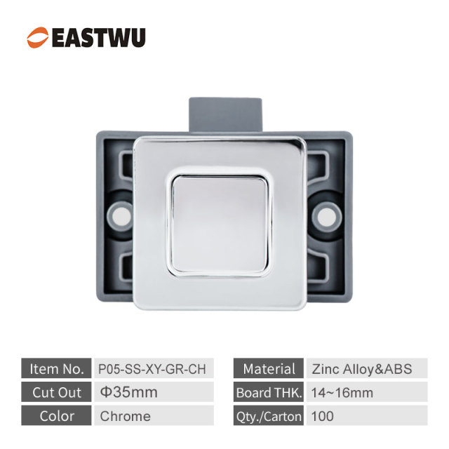 Chrome Zinc Alloy Square Cupboard Door Nonnoise Push Lock