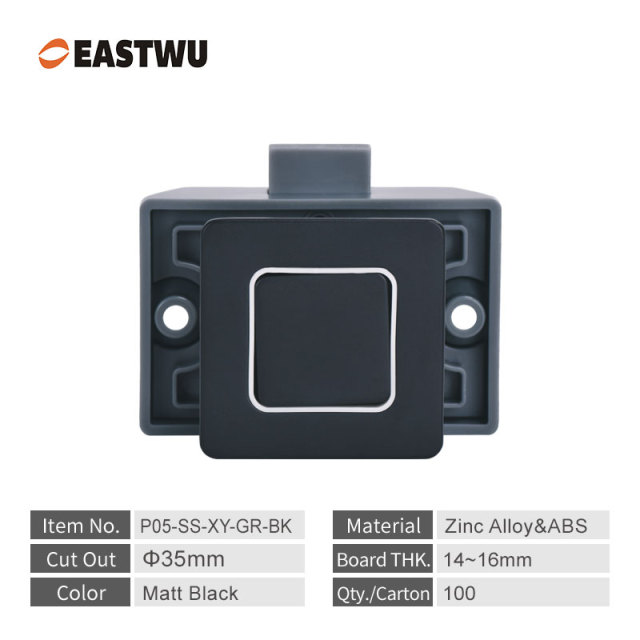Matt Black Zinc Alloy Square Cupboard Door Nonnoise Push Lock