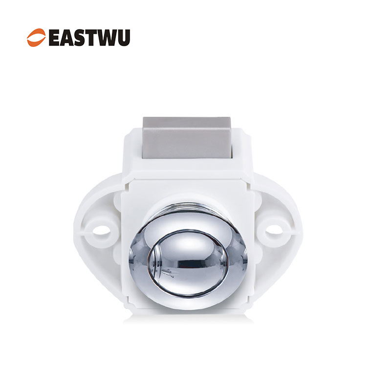 RV Caravan Cabinet Mini Push Lock and White Mechanism Chrome Knob