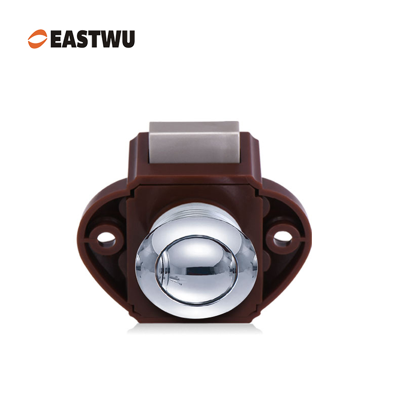 Chrome Knob Caravan Cabinet Mini Push Lock and Brown Mechanism