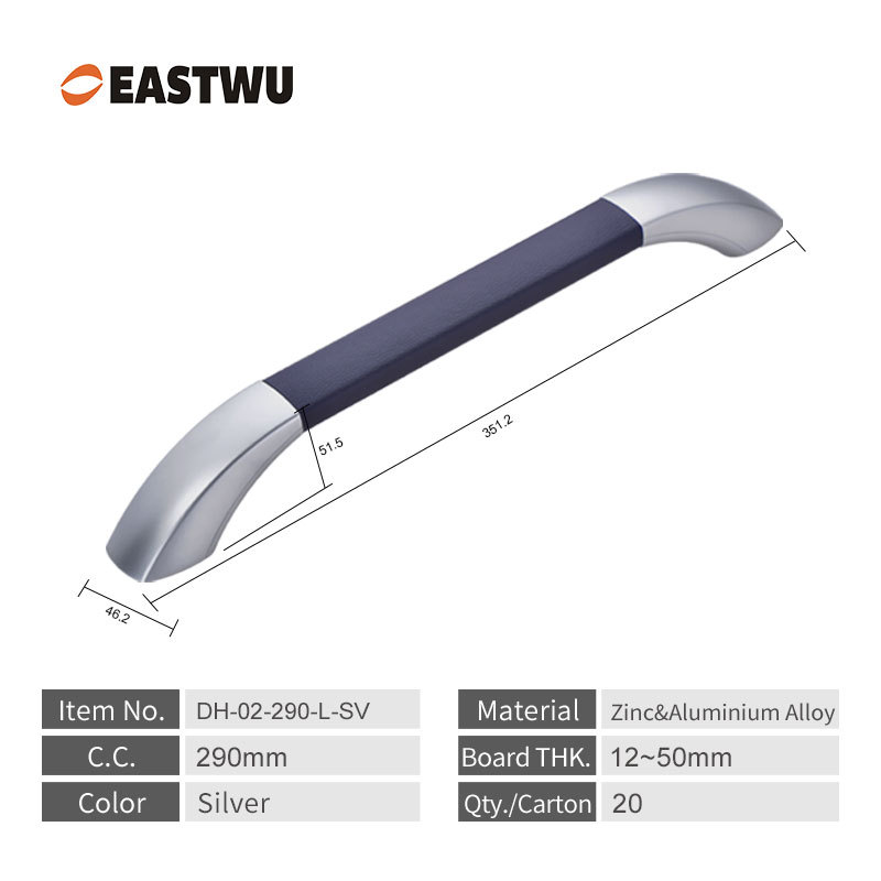 Middle Size 290mm Silver Leather Interior Handrail – RV Camper Door Handle, Assist Bar & Modification Grip
