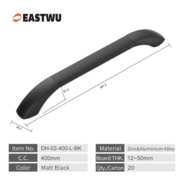 Large Size 400mm New Matte Black Leather Armrest Handle – Large Car, Truck, RV & Industrial Vehicle Assist Bar