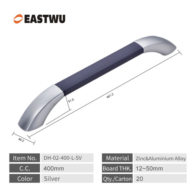 Large Size 400mm Silver Universal leather covered interior armrest handle, RV cabin door handle