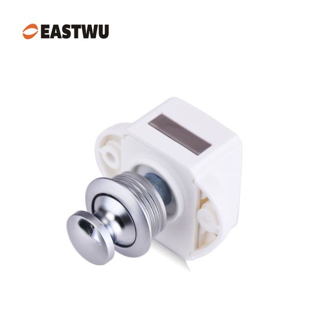 RV Caravan Cabinet Mini Push Lock and White Mechanism Chrome Knob