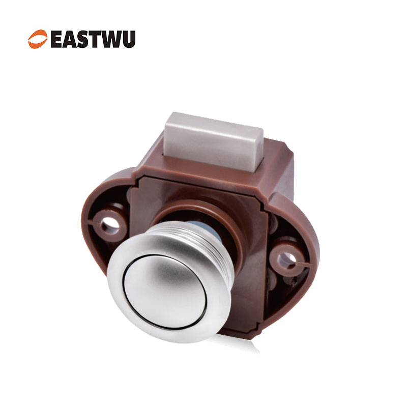 Pearl Nickel Knob Caravan Cabinet Mini Push Lock and Brown Mechanism