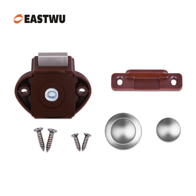 Pearl Nickel Knob Caravan Cabinet Mini Push Lock and Brown Mechanism