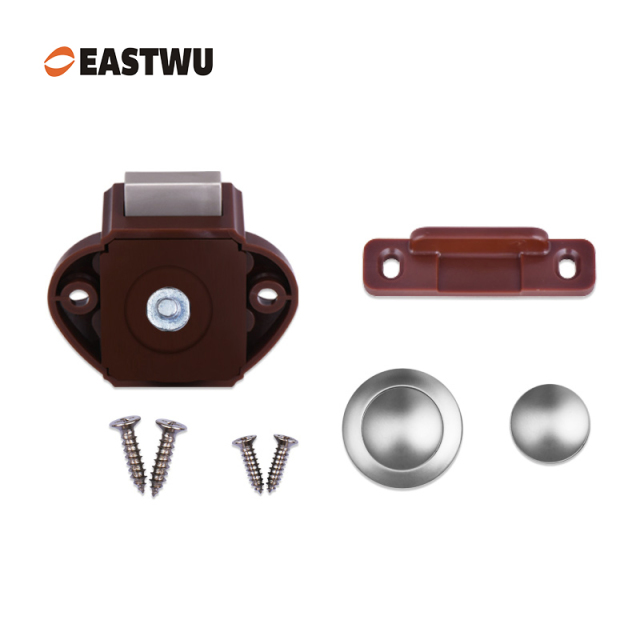 Pearl Nickel Knob Caravan Cabinet Mini Push Lock and Brown Mechanism