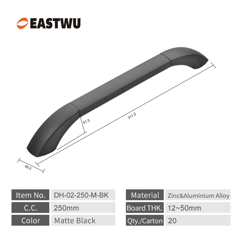 Small Size 250mm Matte Black Full metal upper door armrest handle RV modification and replacement of door handle