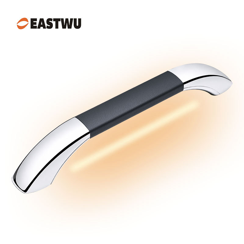 Middle Size 290mm Chrome Leather RV & Caravan Interior Grab Handle with LED Button