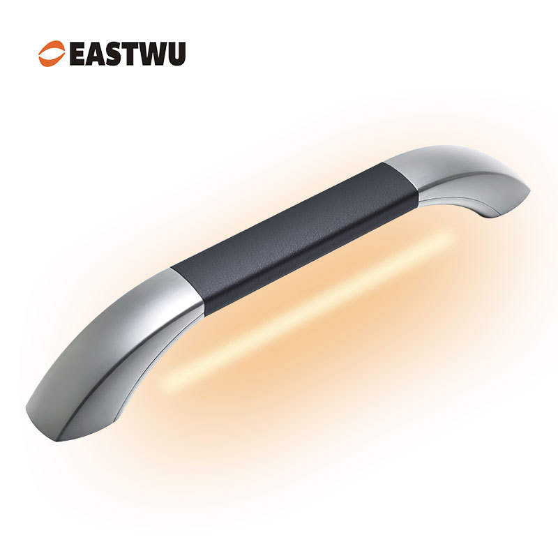 Middle Size 290mm Silver Leather RV & Caravan Interior Grab Handle with LED Button