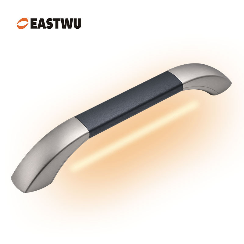 Large Size 400mm Matte Satin Nickel Leather RV & Caravan Interior Grab Handle with LED Button