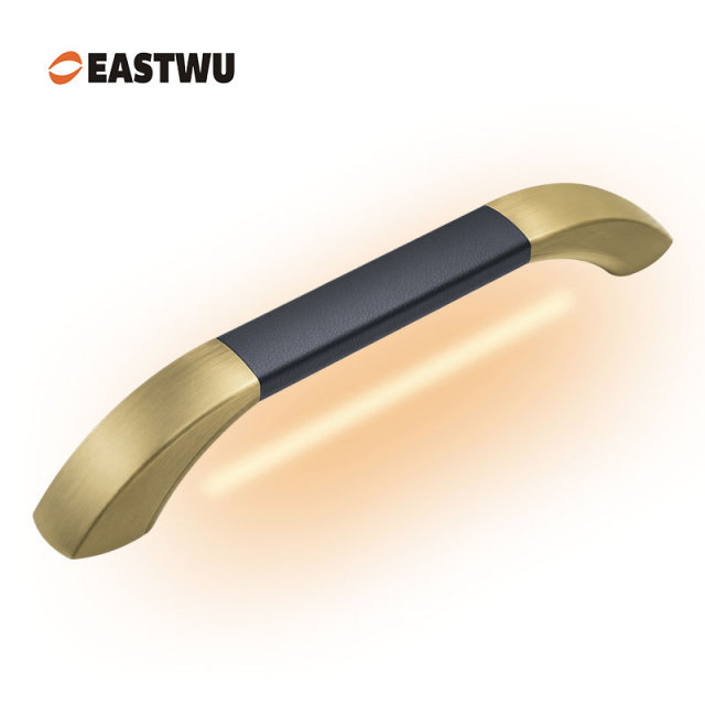 Middle Size 290mm Antique Brass Leather RV & Caravan Interior Grab Handle with LED Button