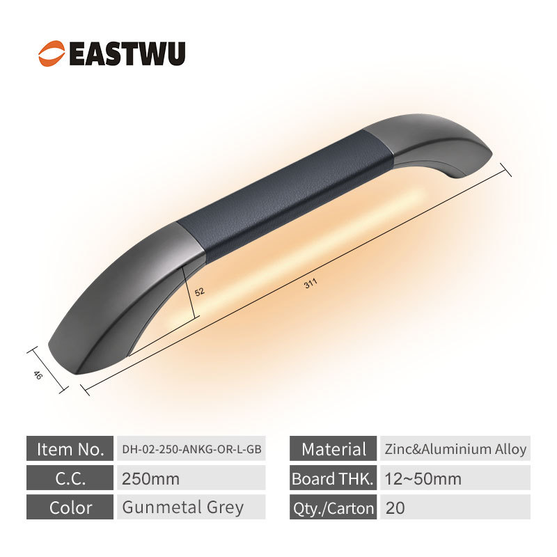Small Size 250mm Gunmetal Grey Leather RV & Caravan Interior Grab Handle with LED Button