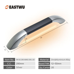 Middle Size 290mm Silver Leather RV & Caravan Interior Grab Handle with LED Button