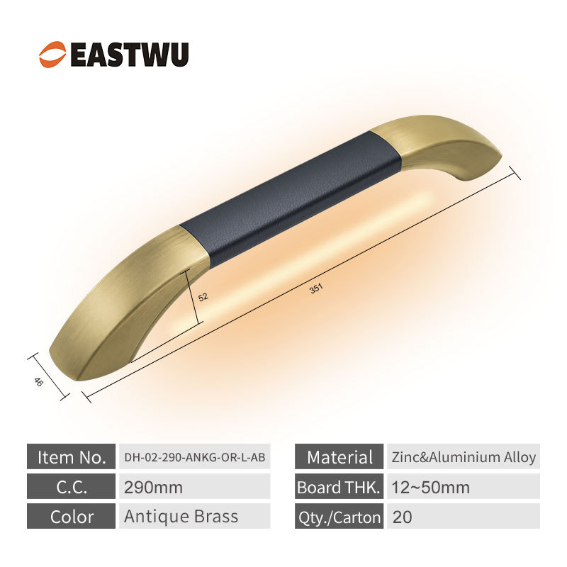 Middle Size 290mm Antique Brass Leather RV & Caravan Interior Grab Handle with LED Button
