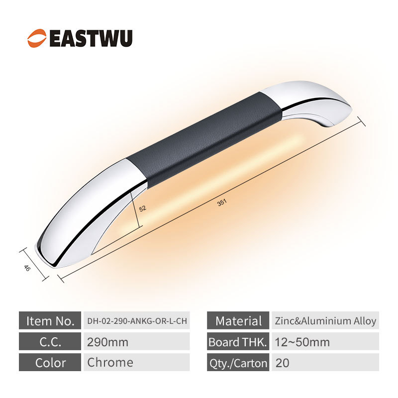 Middle Size 290mm Chrome Leather RV & Caravan Interior Grab Handle with LED Button