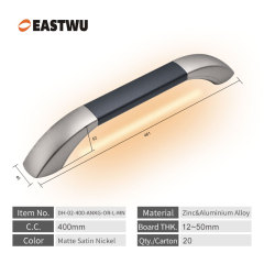 Large Size 400mm Matte Satin Nickel Leather RV & Caravan Interior Grab Handle with LED Button