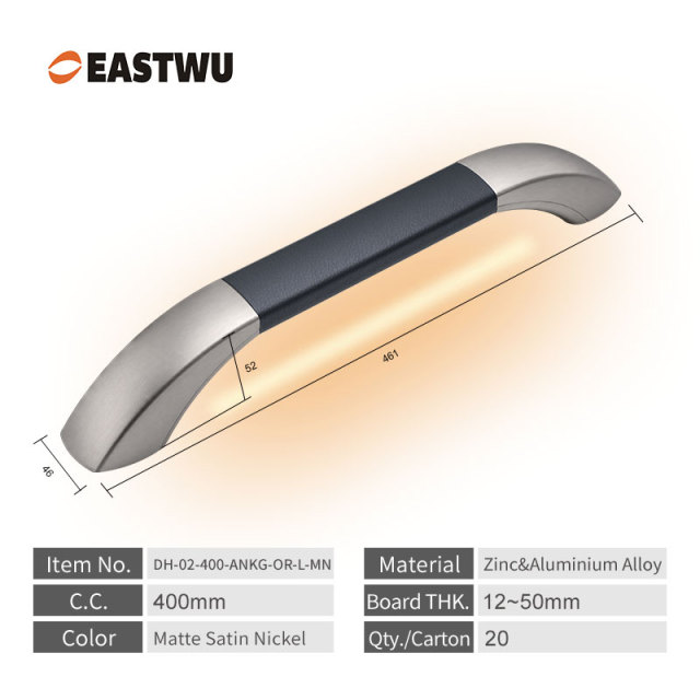 Large Size 400mm Matte Satin Nickel Leather RV & Caravan Interior Grab Handle with LED Button