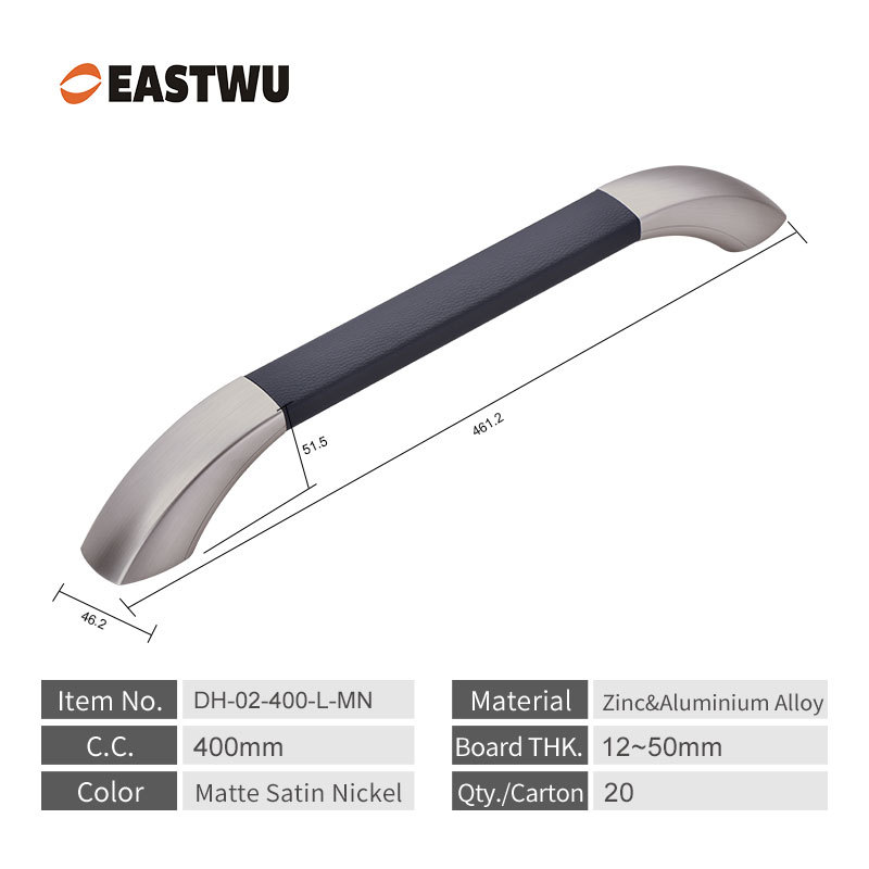 Large Size 400mm Matte Satin Nickel Leather Covered RV Interior Handle