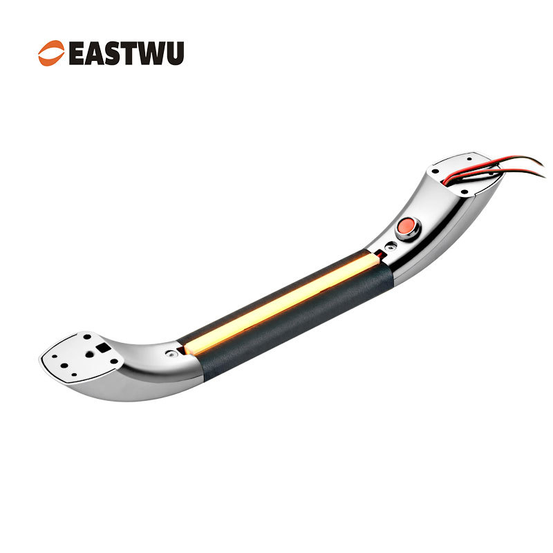 Middle Size 290mm Chrome Leather RV & Caravan Interior Grab Handle with LED Button