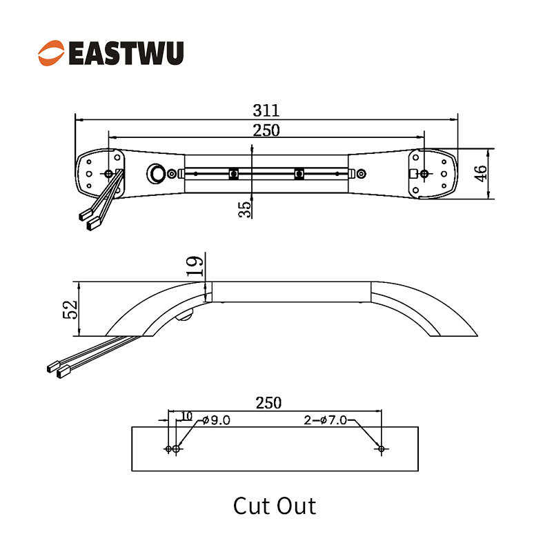 Small Size 250mm Matte Satin Nickel Leather RV & Caravan Interior Grab Handle with LED Button