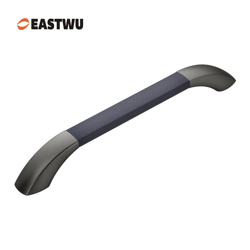 Small Size 250mm Gunmetal Grey Leather Covered RV Interior Handle