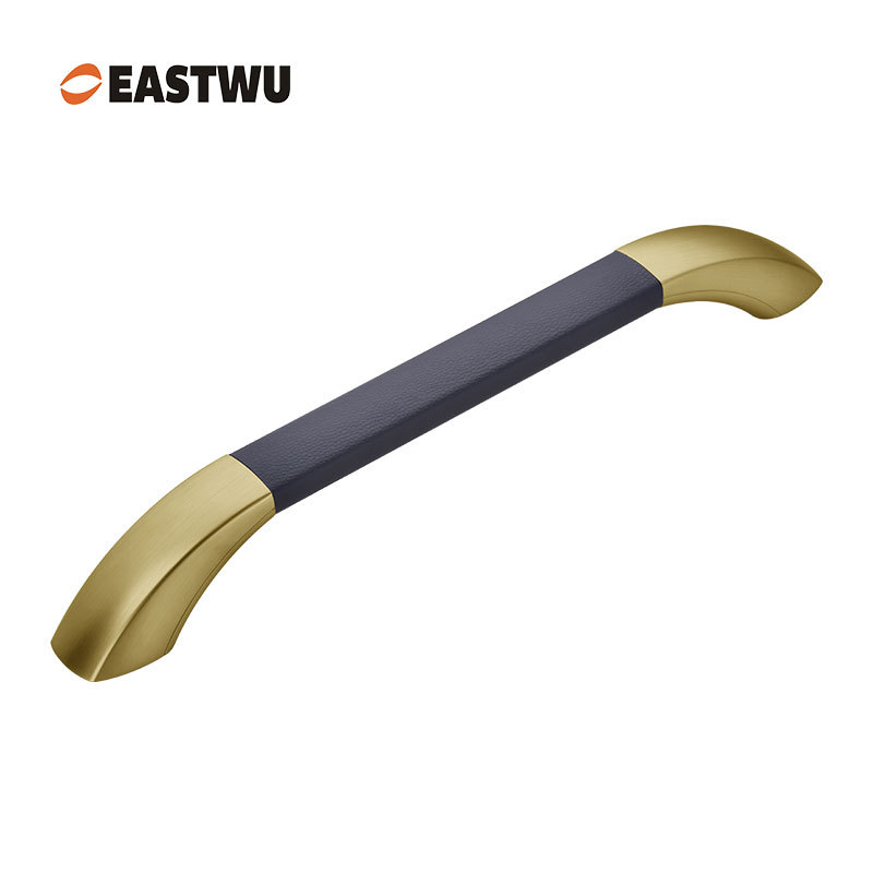 Middle Size 290mm Antique Brass Leather Covered RV Interior Handle
