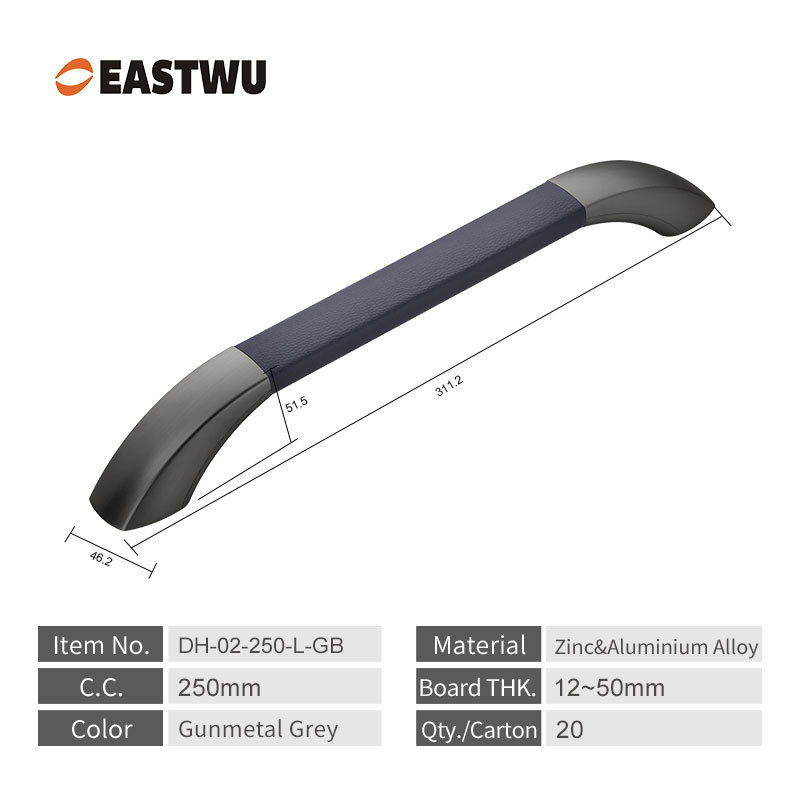 Small Size 250mm Gunmetal Grey Leather Covered RV Interior Handle