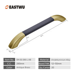 Middle Size 290mm Antique Brass Leather Covered RV Interior Handle