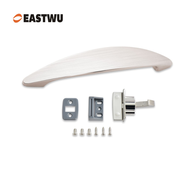 Brushed Nickel RV Cabinet & Drawer Handle with Hidden Metal Latch Lock