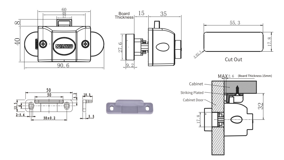 Oval RV Push Lock for RV Furniture