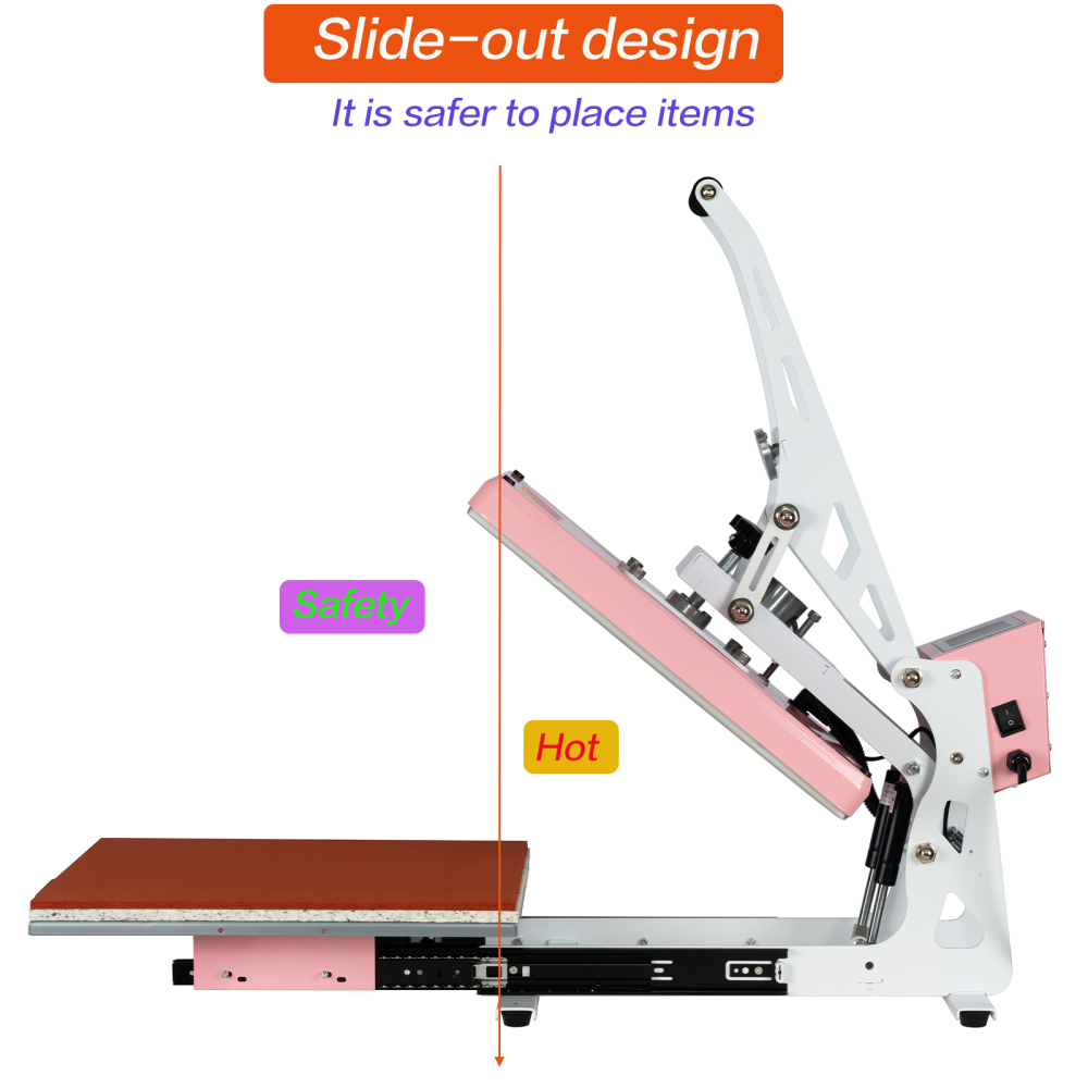 13x18 inch Auto Open Heat Press Machine with Slide Out Base 1200 W Clamshell DTF Heat Press for T-Shirts, Sublimation, and More (Pink + White)