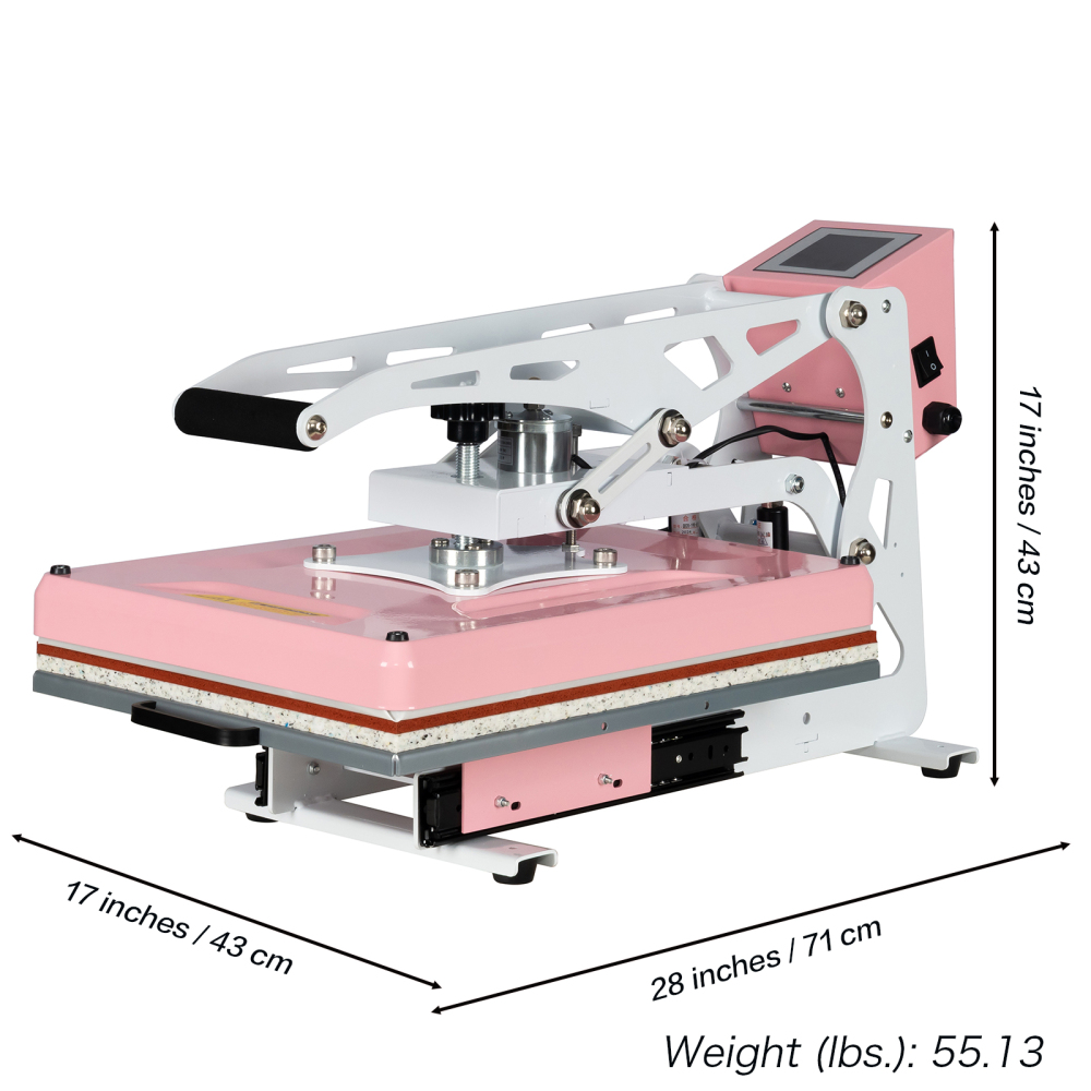 13x18 inch Auto Open Heat Press Machine with Slide Out Base 1200 W Clamshell DTF Heat Press for T-Shirts, Sublimation, and More (Pink + White)