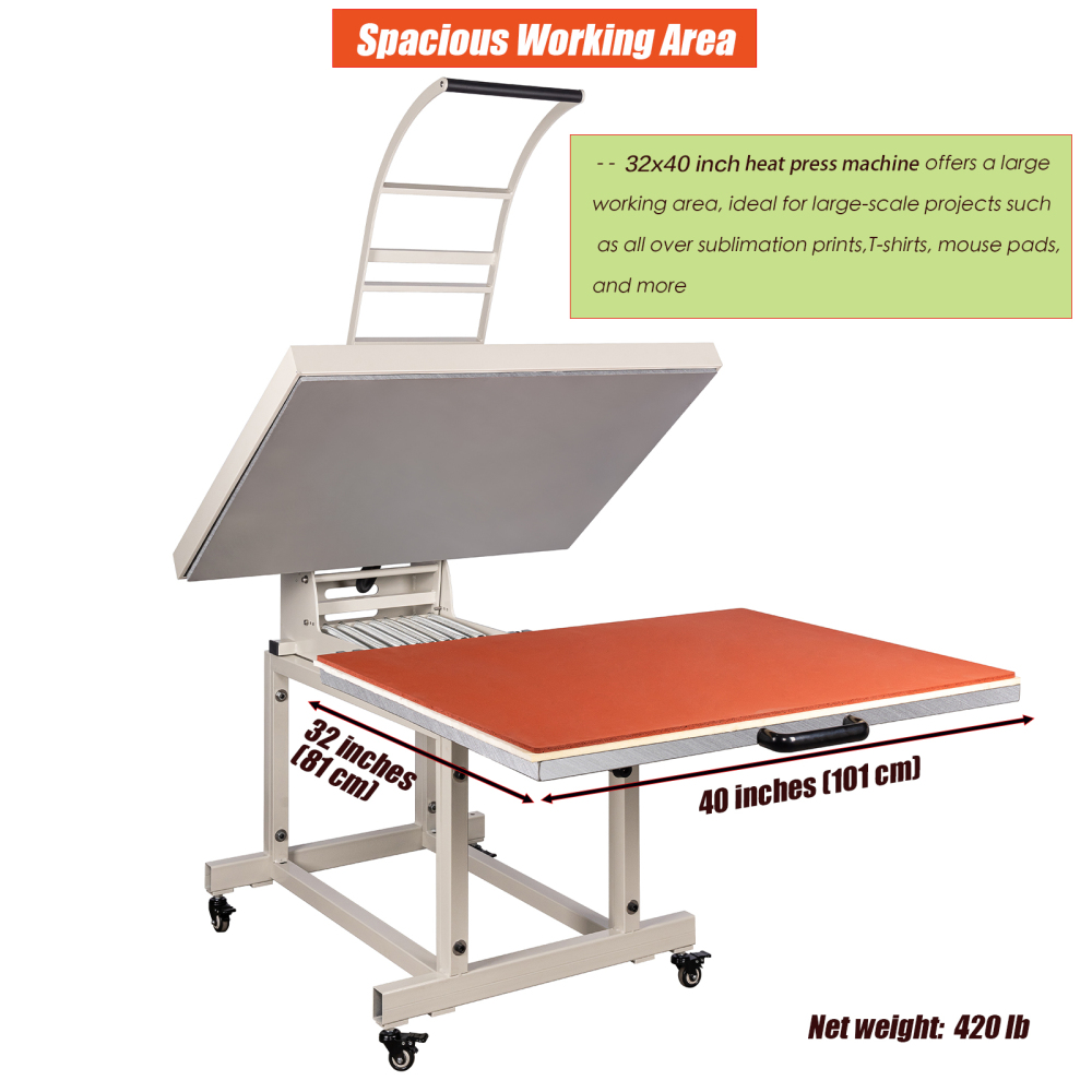 32x40 Inch Clamshell Heat Press Machine: Large Format Digital Control Sliding Design for T-Shirts, Textiles, Business Use (220V, 8000W)