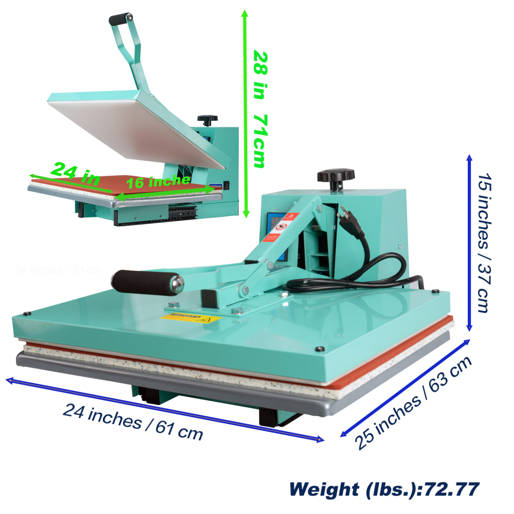 16x24 Heat Press Machine: Large Format Clamshell with Slide-Out Base for T-Shirts, DTF, Vinyl - Professional 2000W Manual Heat Transfer