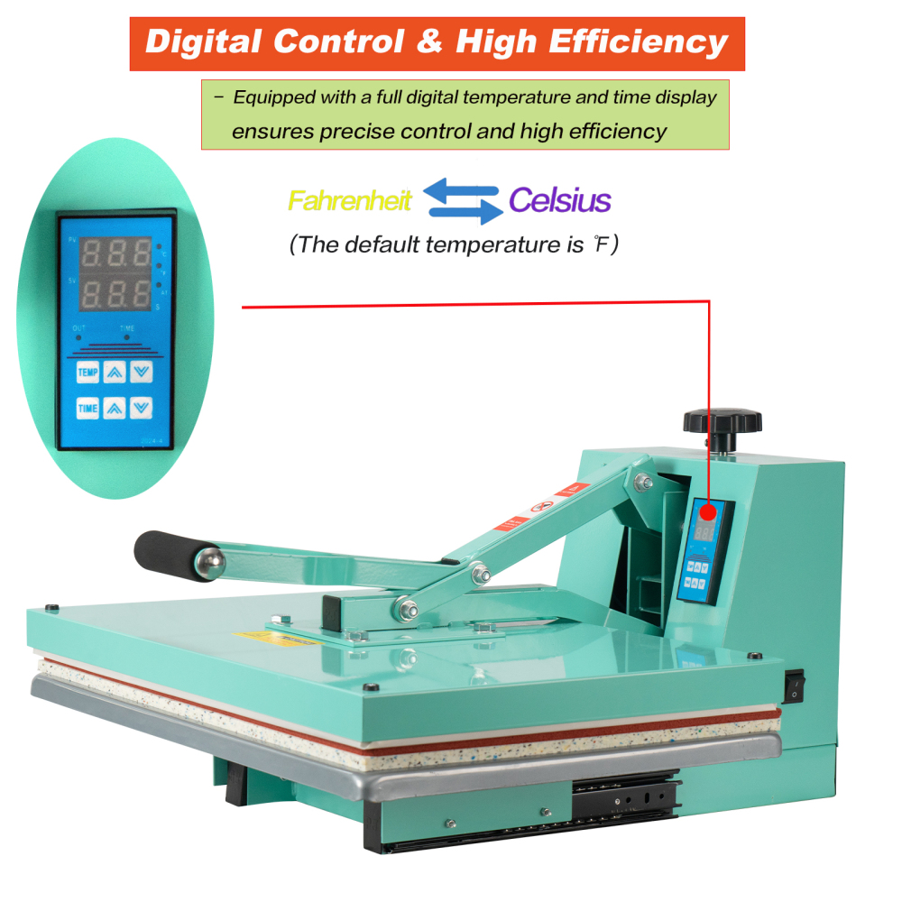 16x24 Heat Press Machine: Large Format Clamshell with Slide-Out Base for T-Shirts, DTF, Vinyl - Professional 2000W Manual Heat Transfer