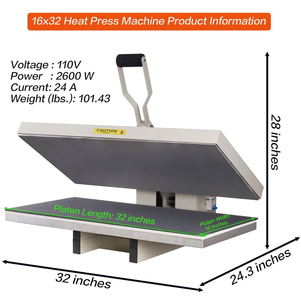 改运费16x32 Heat Press Machine: Digital Control, 2600W Manual Clamshell for T-Shirts, DTF, Vinyl, Large Format Sublimation Printing  7 Key Selling Points: