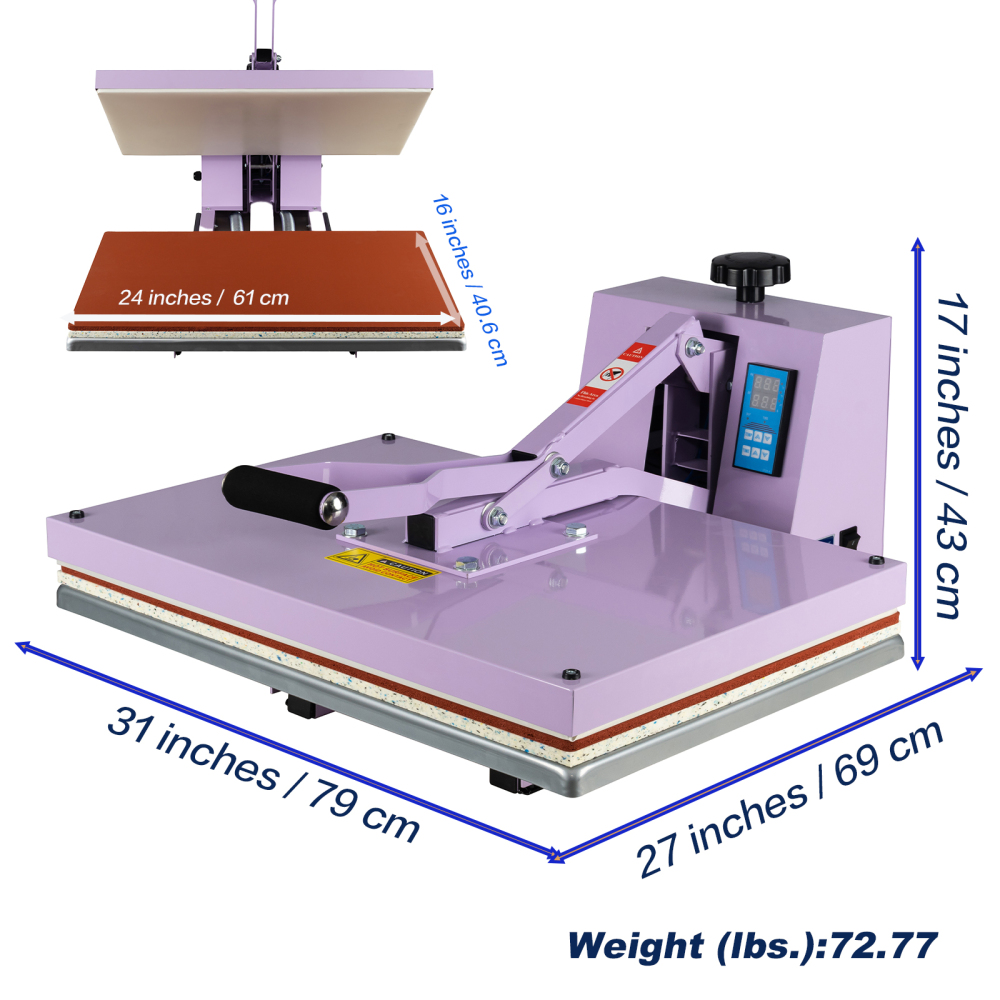 16x24 Heat Press Machine: Large Format Clamshell with Slide-Out Base for T-Shirts, DTF, Vinyl - Professional 2000W Manual Heat Transfer