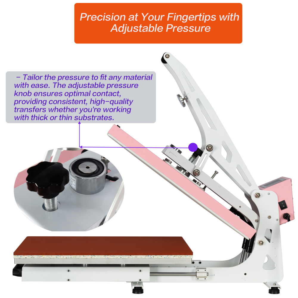 13x18 inch Auto Open Heat Press Machine with Slide Out Base 1200 W Clamshell DTF Heat Press for T-Shirts, Sublimation, and More (Pink + White)