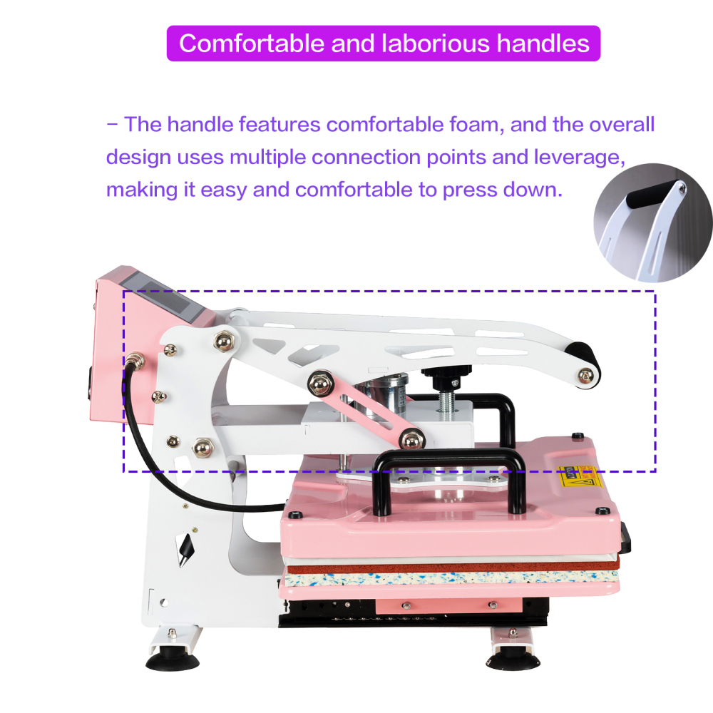 12x15 inch Pink Auto Open Heat Press Machine with Slide Out Base 1200 W Clamshell DTF Heat Press for T-Shirts, Sublimation, and More