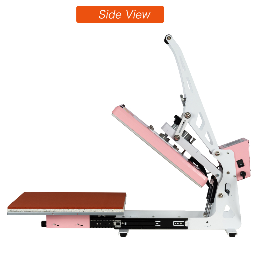 13x18 inch Auto Open Heat Press Machine with Slide Out Base 1200 W Clamshell DTF Heat Press for T-Shirts, Sublimation, and More (Pink + White)