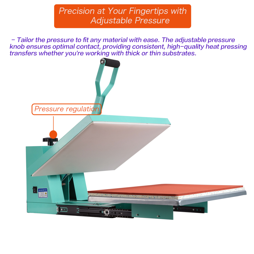 16x24 Heat Press Machine: Large Format Clamshell with Slide-Out Base for T-Shirts, DTF, Vinyl - Professional 2000W Manual Heat Transfer