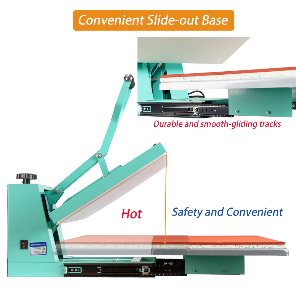 16x24 Heat Press Machine: Large Format Clamshell with Slide-Out Base for T-Shirts, DTF, Vinyl - Professional 2000W Manual Heat Transfer