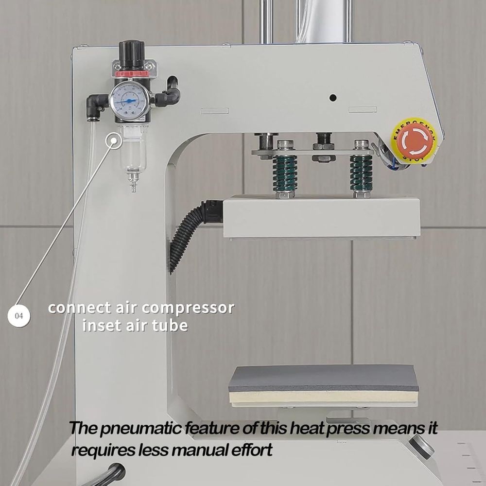 8x8 Label Pneumatic Heat Press Machine - Auto-Balance Sublimation Press for Labels, Caps, Cups - Digital Control
