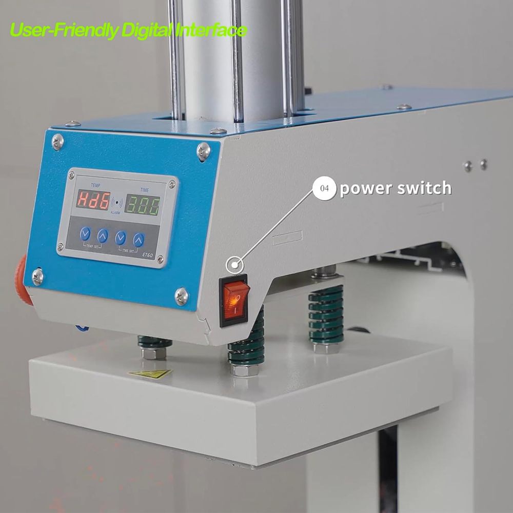 8x8 Label Pneumatic Heat Press Machine - Auto-Balance Sublimation Press for Labels, Caps, Cups - Digital Control