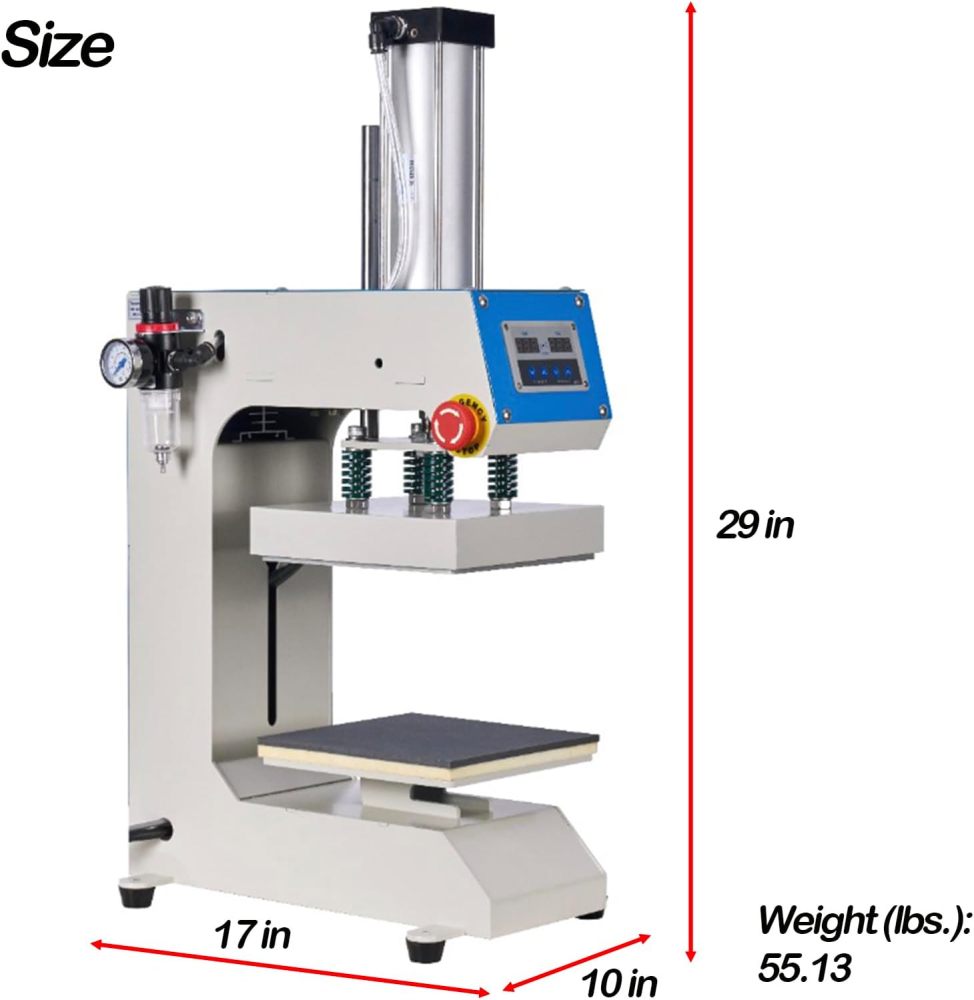 8x8 Label Pneumatic Heat Press Machine - Auto-Balance Sublimation Press for Labels, Caps, Cups - Digital Control