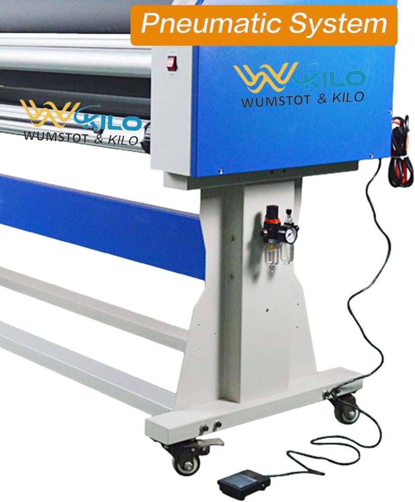 67 Inch Large Format Laminator: Wide Format Cold Laminating Machine with Heat Assist - Auto Commercial Laminator, Roll Laminating Equipment with 4 Trimmers (65 ft/min White+Blue)